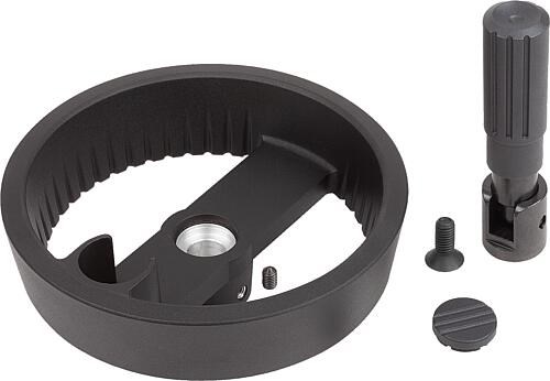 2-Speichenhandräder Aluminium 
mit Zylindergriff umlegbar