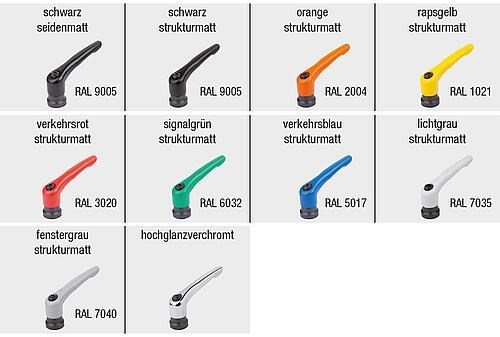 Klemmhebel Zinkdruckguss mit Innengewinde und Spannkraftverstärker, Gewindeeinsatz Stahl brüniert