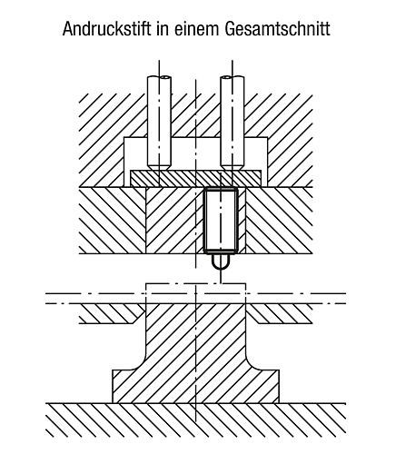 Federnde Druckstücke 
mit Innensechskant und Druckstift, Stahl