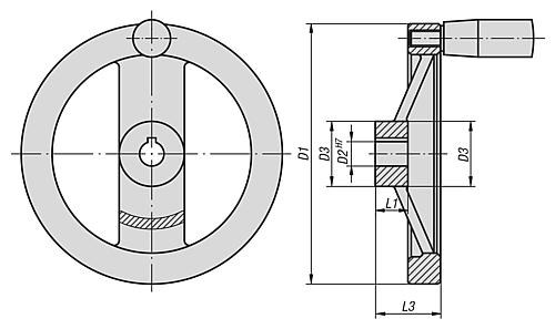 2-Speichenhandräder 
aus Aluminium, gerader Radkranz