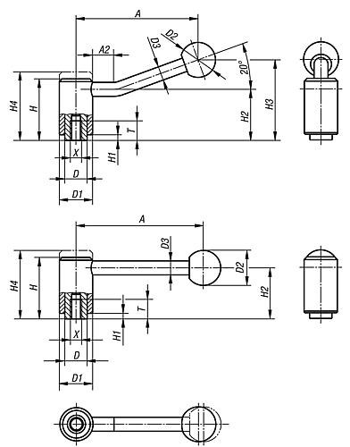 Spannhebel 
mit Innengewinde